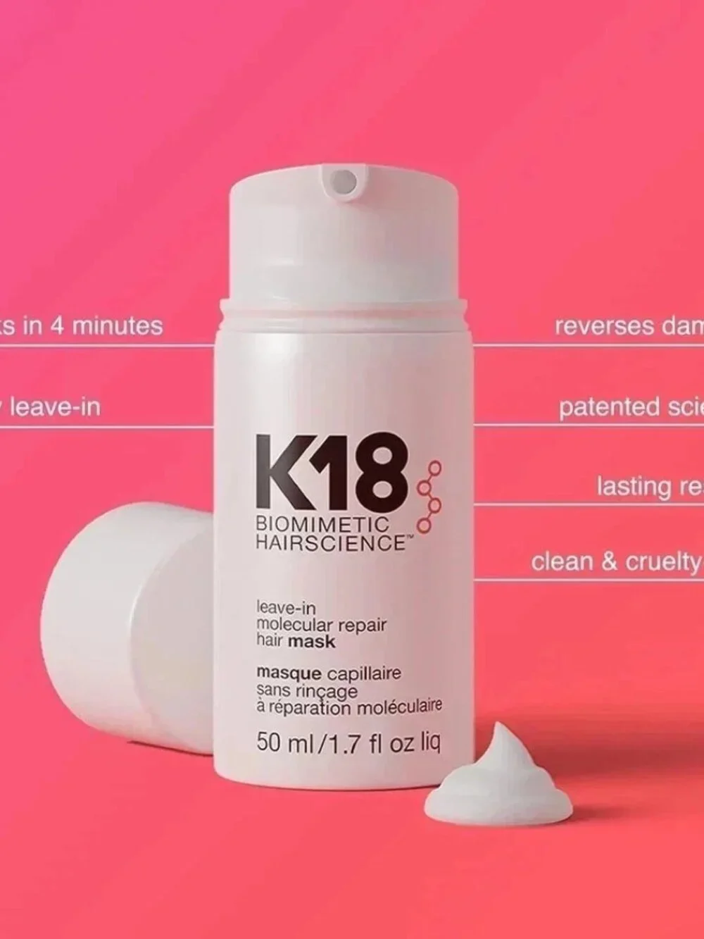 K18 Leave-In Molecular Repair Hair Mask 1.7 oz Peptide Treatment All Hair Types